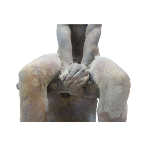 1125 - WALTER AWLSON (SCOTTISH b.1949)NUDE SEATED FEMALE ON PLINTH Bisque stoneware, signed, dated (1992), ... 