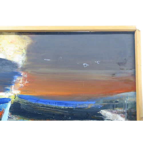 1128 - LILIAN STRANG NEILSON (SCOTTISH 1938-1998)SUNRISE OVER A SEAWALL, CATTERLINE Oil on board, signed lo... 