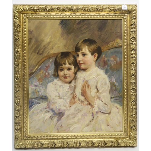 962 - JAMES MCBEY LLD (SCOTTISH 1883-1959)PORTRAIT OF YOUNG SISTERS - 1927 Oil on canvas, signed upper rig... 