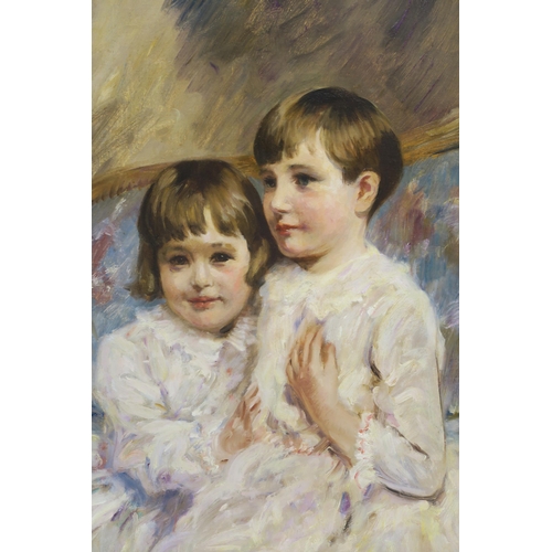 962 - JAMES MCBEY LLD (SCOTTISH 1883-1959)PORTRAIT OF YOUNG SISTERS - 1927 Oil on canvas, signed upper rig... 