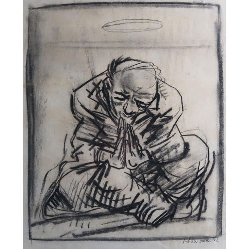 967 - PETER HOWSON OBE (SCOTTISH b. 1958)MAN PRAYINGCharcoal on paper, signed lower right, dated (19)92, 2... 