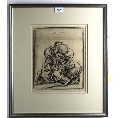 967 - PETER HOWSON OBE (SCOTTISH b. 1958)MAN PRAYINGCharcoal on paper, signed lower right, dated (19)92, 2... 