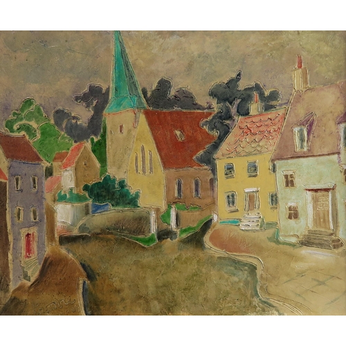 975 - WILLIAM CROSBIE RSA RGI (1915-1999)THE GREEN TOWER Oil on board, signed lower left, inscribed, 23 x ... 