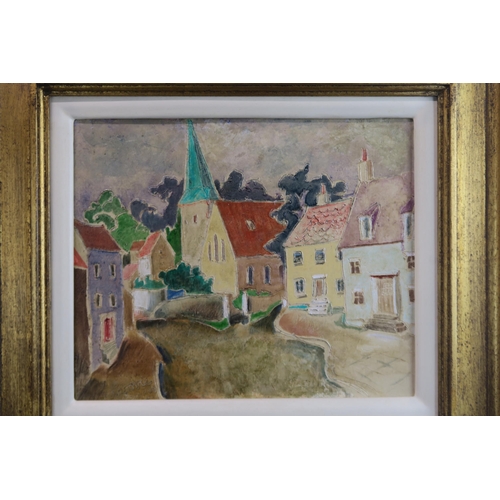 975 - WILLIAM CROSBIE RSA RGI (1915-1999)THE GREEN TOWER Oil on board, signed lower left, inscribed, 23 x ... 