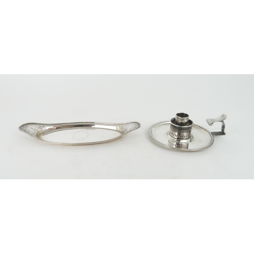 464 - A GEORGE III SILVER CHAMBERSTICKof circular form with pierced guard, thumbpiece engraved with a shel... 