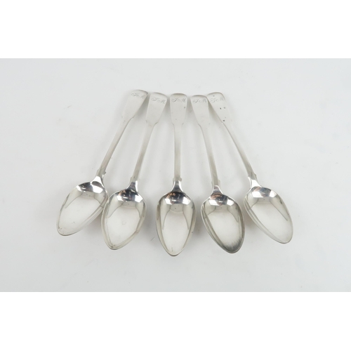 481 - A RARE SET OF SCOTTISH PROVINCIAL SILVER TEA SPOONSin the fiddle pattern with engraved monogrammed '... 