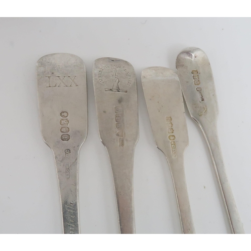 489 - A COLLECTION OF GEORGIAN AND LATER SILVER FORKS all in the fiddle pattern, including five by Smith &... 