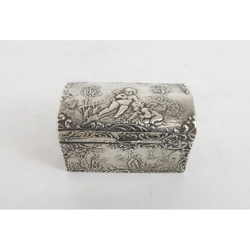 502 - A SCOTTISH SILVER PILL BOXof circular form with repousse decoration of a biblical scene, by Hamilton... 