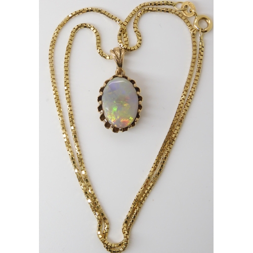 862 - AN OPAL PENDANT & CHAINthe solid white opal is set in a 9ct gold galleried mount, length with ba... 