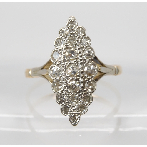 872 - A MARQUIS SHAPED DIAMOND CLUSTER RINGmounted in 18ct gold, set with estimate approx 0.68cts of eight... 