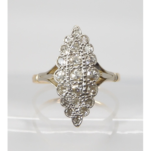 872 - A MARQUIS SHAPED DIAMOND CLUSTER RINGmounted in 18ct gold, set with estimate approx 0.68cts of eight... 