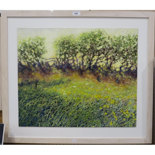 1003 - CARRIE TAYLOR (CORNISH CONTEMPORARY) SKIMMING THE MEADOW, SUMMER EVENINGOil on mounted board, s... 