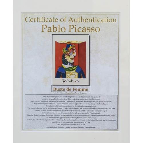 1039 - AFTER PABLO PICASSO (SPANISH 1881-1973)BUSTE DE FEMME Limited Edition Lithograph on Papier des Arche... 