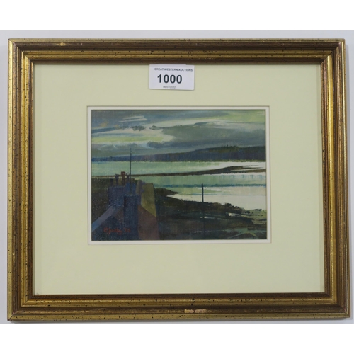 1000 - ERIC HUNTLEY RSW (SCOTTISH 1927-1992)TWEED SAND BAR - BRIGHT MORNING Oil on paper, signed lower... 