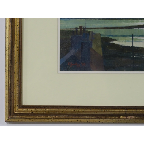 1000 - ERIC HUNTLEY RSW (SCOTTISH 1927-1992)TWEED SAND BAR - BRIGHT MORNING Oil on paper, signed lower... 