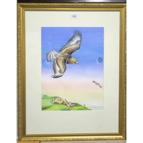 1014 - JIM BROWN (SCOTTISH b.1951)UNTITLED (EAGLE AND NUDE COUPLE)Watercolour on paper, signed lower left, ... 