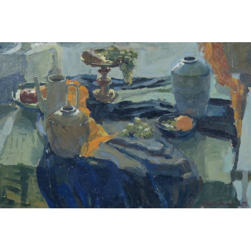 1019 - J CLANACHANSTILL LIFE ON TABLE Oil on canvas, signed lower right J.Cl..., dated (19)62, 60 x 91cm... 