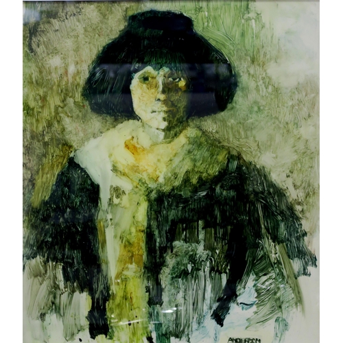 1023 - ANNE ANDERSON (SCOTTISH b.TRINIDAD) WOMAN IN A BLACK HAT Oil, signed lower right, 64 x 58c... 