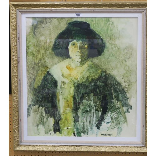 1023 - ANNE ANDERSON (SCOTTISH b.TRINIDAD) WOMAN IN A BLACK HAT Oil, signed lower right, 64 x 58c... 