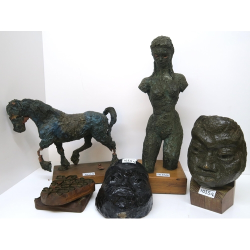 1035 - GEORGE CAMERON FOLEY (SCOTTISH b.FALKIRK 1910)FOUR SCULPTURES TO INCLUDE A FEMALE FIGURE, A HORSE AN... 