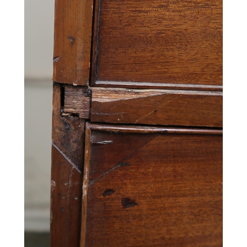 31 - A Georgian mahogany writing bureau with fitted fall front writing compartment above two over three d... 