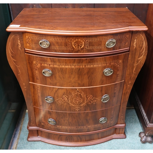 64 - A 20th century mahogany four drawer chest, square top occasional table and a marble pedestal (3)