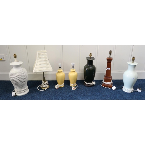 68 - A lot six assorted ceramic table lamps and a brass table lamp (7)