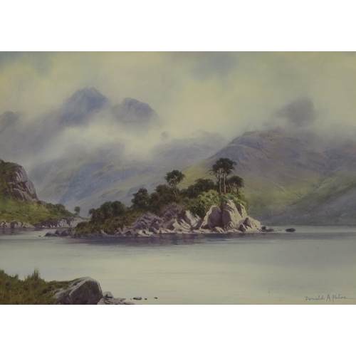 968 - DONALD PATON Loch Katrine with Ben Venue and Ellens Isle, signed, watercolour, 25 x 34cm... 