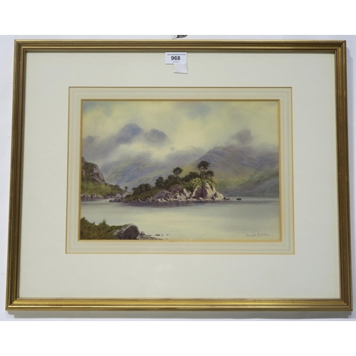 968 - DONALD PATON Loch Katrine with Ben Venue and Ellens Isle, signed, watercolour, 25 x 34cm... 