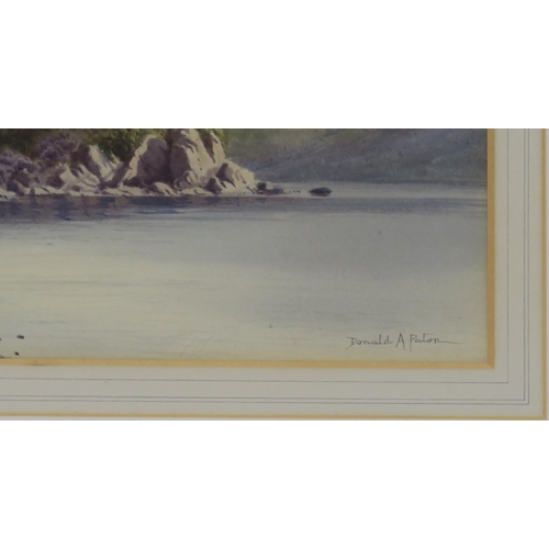 968 - DONALD PATON Loch Katrine with Ben Venue and Ellens Isle, signed, watercolour, 25 x 34cm... 