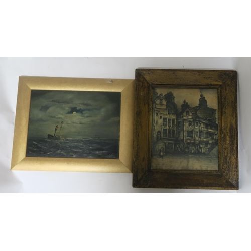 974 - VARIOUS WORKS to include watercolours, etchings and oil paintings (2 boxes, a lot)