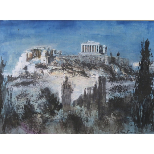 990 - THERESA FLYNN (SCOTTISH 1923-2009) ASPECT OF RUINS, ATHENS Mixed media, signed lower right, 32 x 44c... 