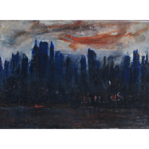 997 - MARY PATON (SCOTTISH) CITY OF DREADFUL NIGHT Oil on panel, 44 x 59cm  The Glasgo... 