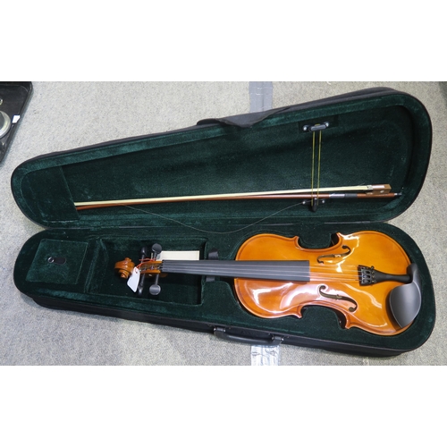 550 - A Windsor violin with bow and case