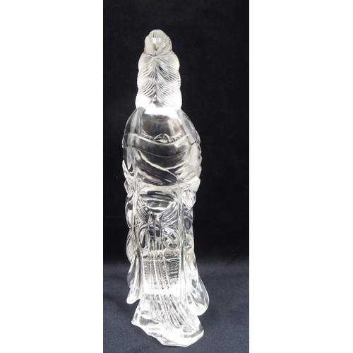 205 - A CHINESE ROCK CRYSTAL CARVING OF GUANYIN