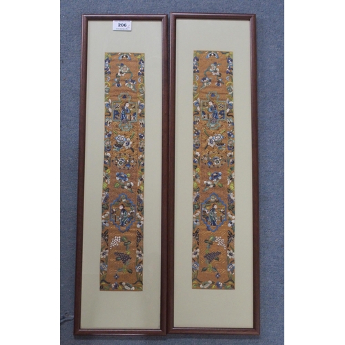206 - A PAIR OF CHINESE SILK SLEEVE PANELS