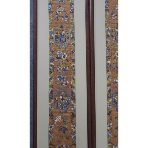 206 - A PAIR OF CHINESE SILK SLEEVE PANELS