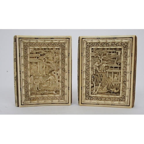 212 - TWO CHINESE CARVED IVORY BOOK COVERS