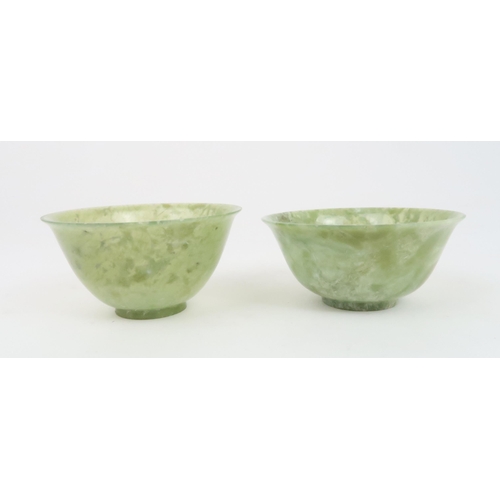 256 - TWO CHINESE GREEN HARDSTONE BOWLS