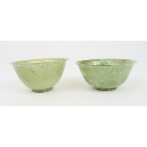 256 - TWO CHINESE GREEN HARDSTONE BOWLS