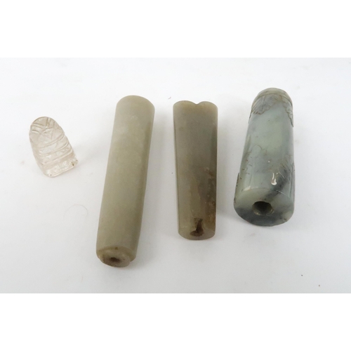 267 - THREE INDIAN HARDSTONE HANDLES