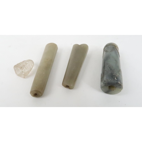 267 - THREE INDIAN HARDSTONE HANDLES