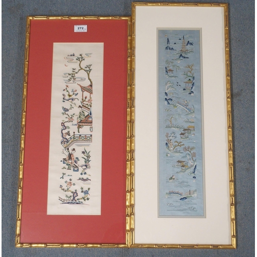 272 - FIVE CHINESE SILK SLEEVE PANELS