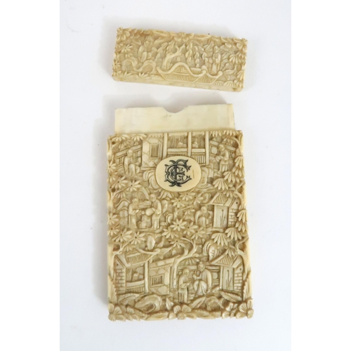 281 - A CANTONESE IVORY CARD CASE