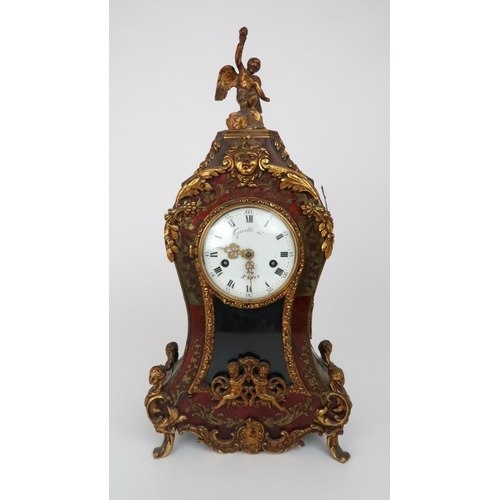 332 - A FRENCH BOULLE MANTLE CLOCK