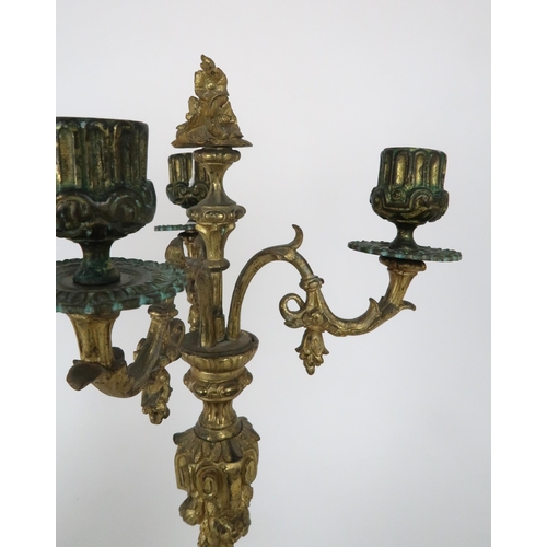 336 - A PAIR OF GILT METAL AND ALABASTER CANDELABRA