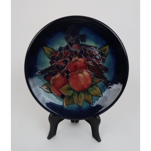 343 - A MOORCROFT FINCHES AND BERRIES PATTERN PLATE