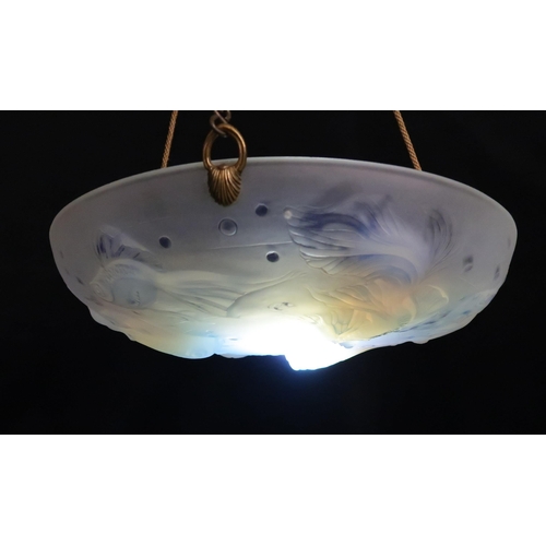 344 - A SABINO FROSTED AND OPALESCENT GLASS CEILING SHADE