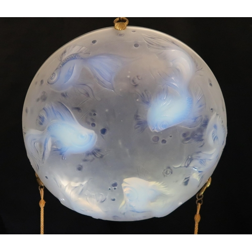 344 - A SABINO FROSTED AND OPALESCENT GLASS CEILING SHADE