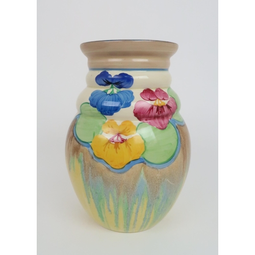 345 - CLARICE CLIFF BIZARRE DELECIA PANSIES VASE